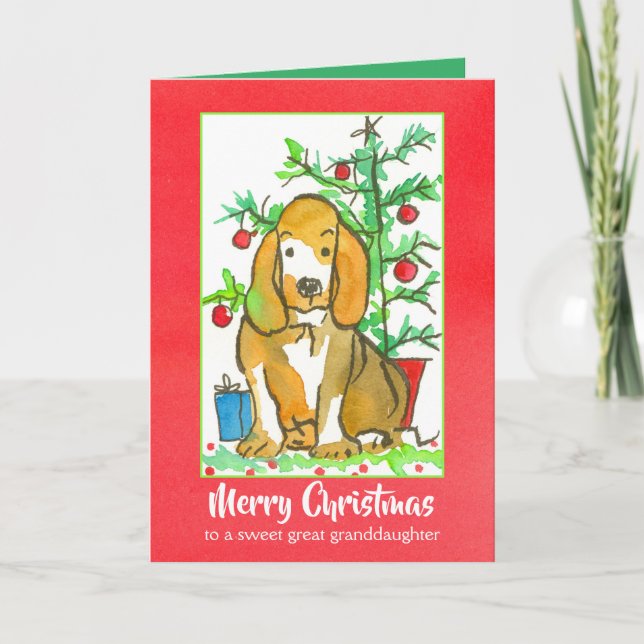 Carte Hound Dog Joyeux Noël Grande petite-fille (Devant)