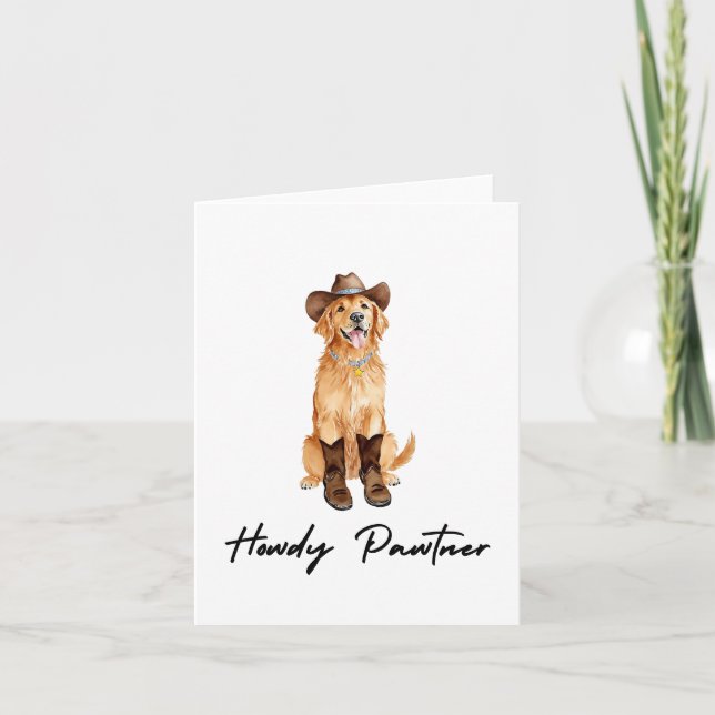 Carte Howdy Pawtner Golden Retriever Aquarelle (Devant)