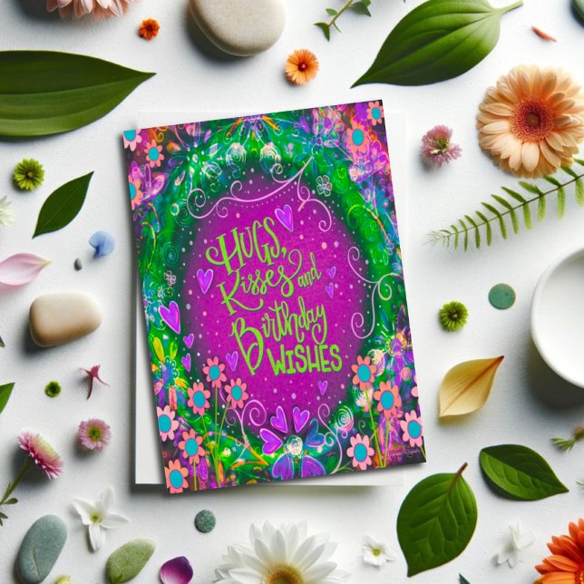 Carte Hug Kisses Anniversaire Souhaits Plutôt Floral (Créateur téléchargé)