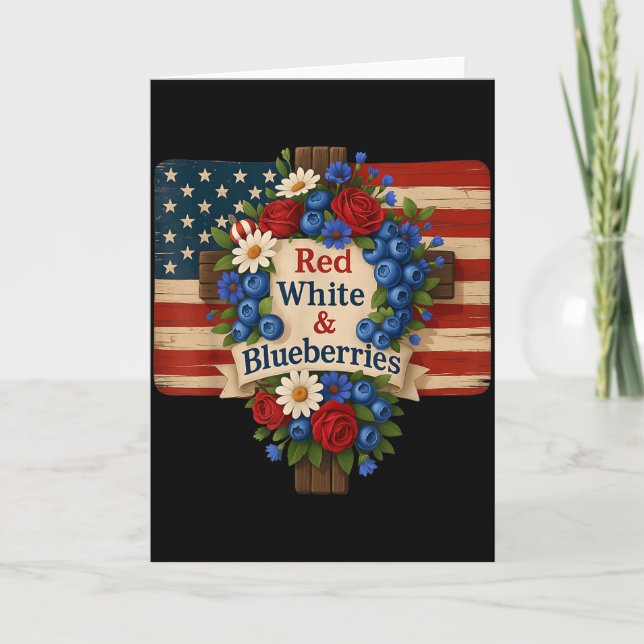 Carte Hugvyn God Bless Blueberries America Floral Patrio (Devant)