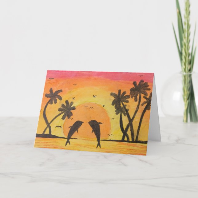 Carte Huilez le dessin en pastel d'un coucher du soleil (Devant)