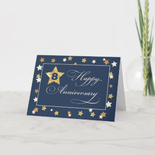 Carte Huit employés Anniversaire Marine Gold Effet Étoil