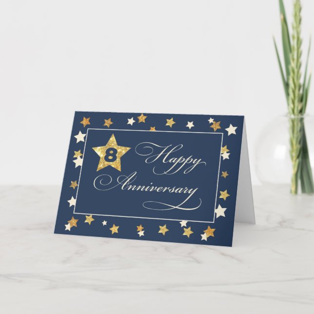 Carte Huit employés Anniversaire Marine Gold Effet Étoil (Devant)