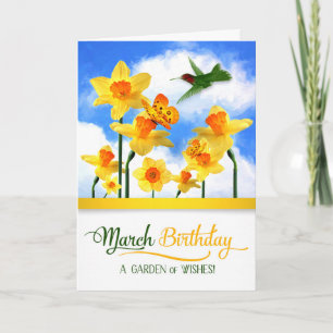 Carte Hummingbird and Daffodils March Birthday Card