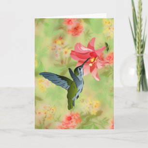 Carte Hummingbird and Pink Lily on Floral