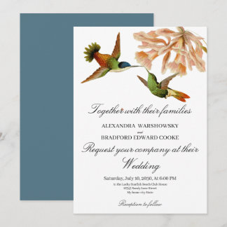 Carte Hummingbird Lily Aquarelle Bleu Blanc Mariage