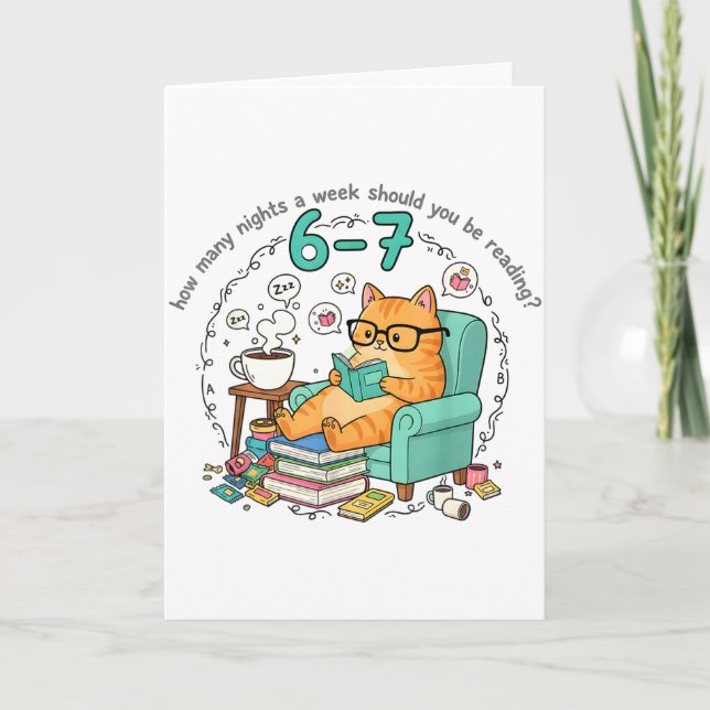 Carte Humor Cat How Many Nights Reading Teacher Funny Ca (Devant)