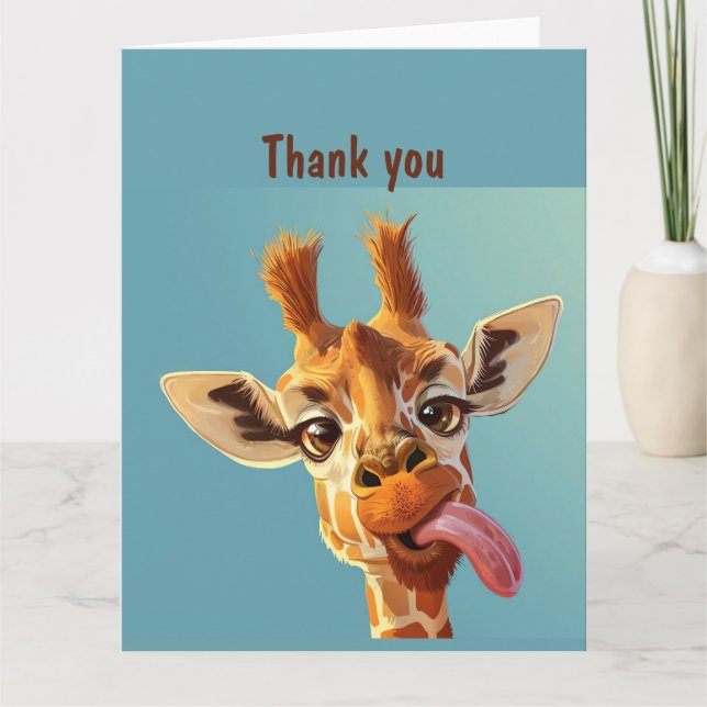 Carte Humour animal amusant Giraffe Merci (Devant)