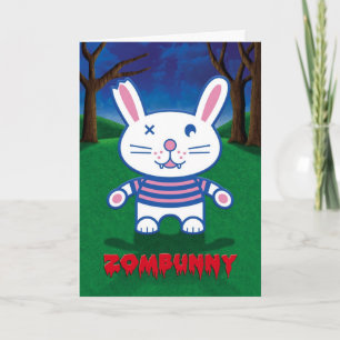Carte Humour de Halloween, lapin mignon de zombi