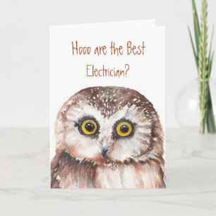 Carte Humour sage de hibou du meilleur électricien