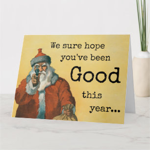 Carte Humour sombre Père Noël de Noël avec un pistolet