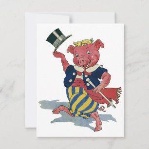 Carte Humour vintage, Jolie Danse De Cochon Danses