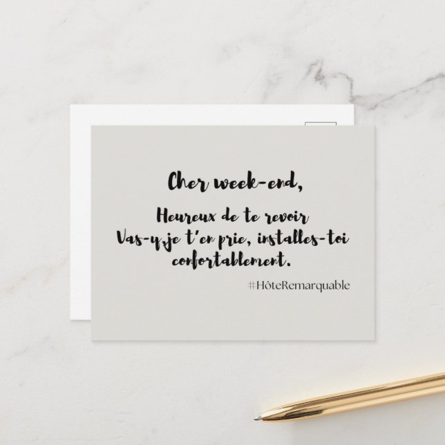 Carte humouristique “CHER WEEK-END“ (Devant/Arrière en situation)