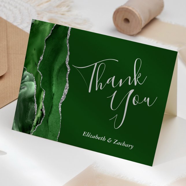 Carte Hunter Green Agate Mariage argent Merci (Créateur téléchargé)