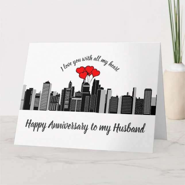 Carte Husband Anniversary Love my Heart City (Devant)