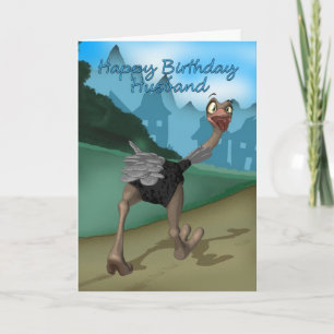 Carte Husband Birthday Card - Cartoon Ostrich - Digital
