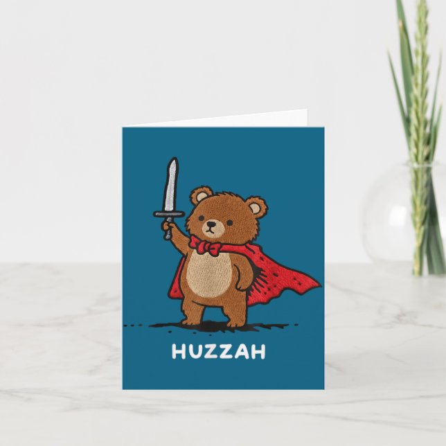Carte Huzzah Bear Knight Funny Sword Meme Quote  (Devant)