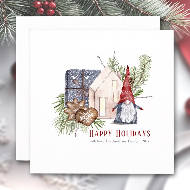 Carte Hygge Christmas mignonne Gnome Nordic Holiday Card (Hygge Christmas Cute Gnome Nordic Holiday Card)