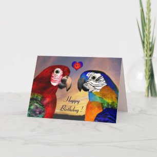 Carte HYPER PARROTS / ARA ROUGE ET BLEU Joyeux anniversa