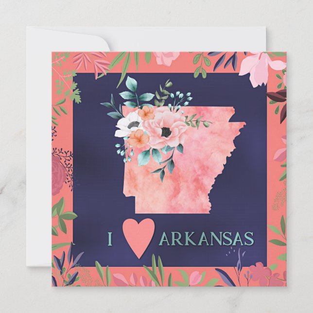 Carte I Love Arkansas, aquarelle florale, (Devant)