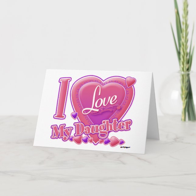 Carte I Love My Daughter rose/violet - coeur (Devant)