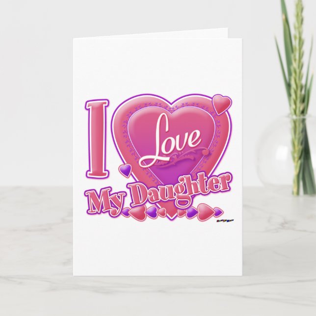Carte I Love My Daughter rose/violet - coeur (Devant)