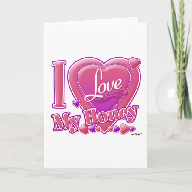 Carte I Love My Honey rose/violet - coeur (Devant)