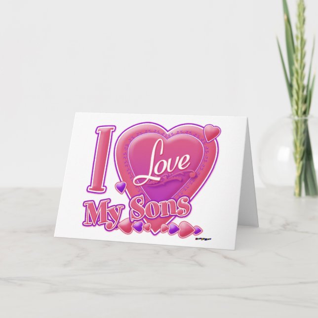 Carte I Love My Sons rose/violet - coeur (Devant)