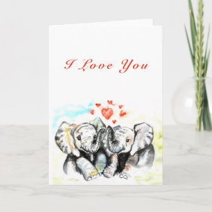 Carte I Love You Card Couple Elephants - Peinture