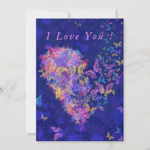 Carte I Love You Card Papillon Coeur Romantique Amour