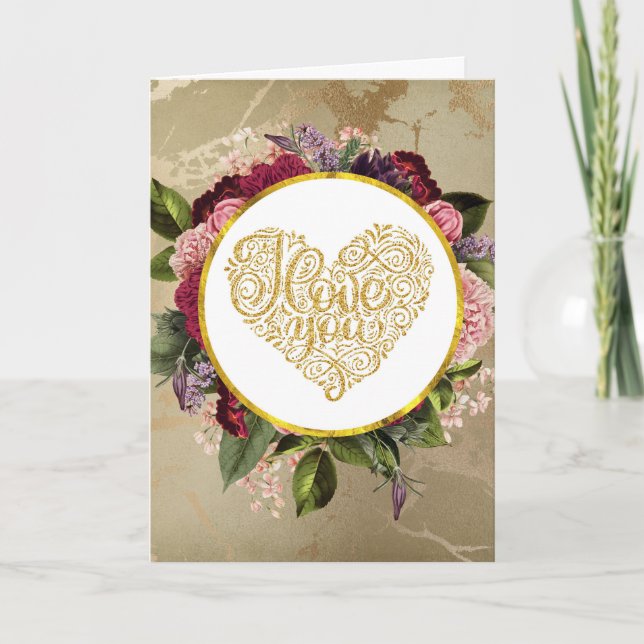 Carte I Love You Fancy Golden Ornate Heart Valentine (Devant)