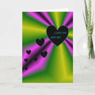 Carte I LOVE YOU -Kiss me - Black Heart sur violet vert