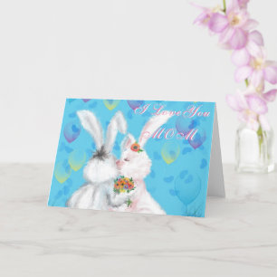 Carte I Love You Mom Card Happy Mother's Day Bunny Hug
