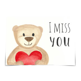 Carte "I Miss You" Bear with Heart Watercolor Card