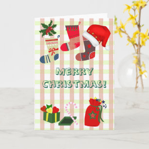 Carte Icônes de Noël mignonnes et carreaux pastel de Noë