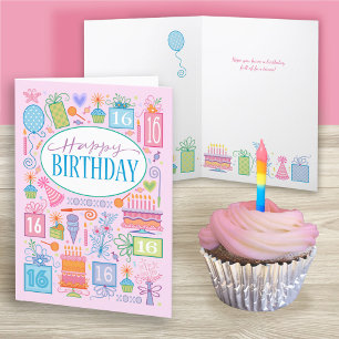 Carte Icônes Pastel Lumineuses Du 16E Anniversaire Sur C