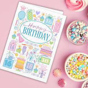 Carte Icônes Pastel Lumineuses Du 16E Anniversaire Sur C