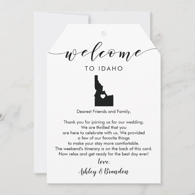 Carte Idaho Mariage Bienvenue balise, lettre Itinéraire (Devant)