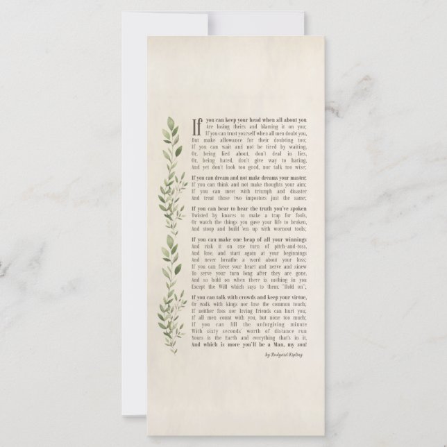 Carte IF, Poème inspiré de Rudyard Kipling - jeune homme (Devant)