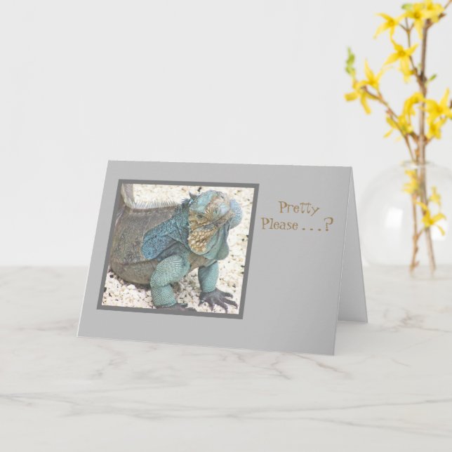CARTE IGUANA BLEUE/TÊTE TILTÉE/"JOLIMENT S'IL VOUS PLAÎT (Fleur jaune)