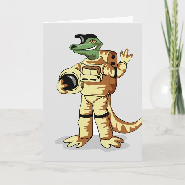 Carte Iguanodon Habillé Dans Un Spacesuit Cosmonaute. (Devant)