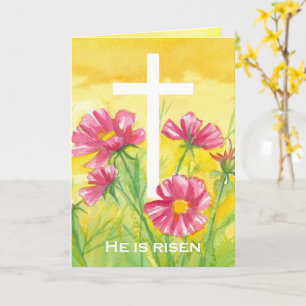 Carte Il Est Ressuscité Fleurs Croisées Religieux Chréti