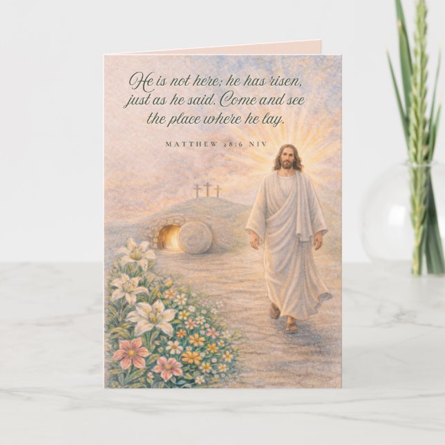 Carte Il est ressuscité – Matthieu 28:6 Verset biblique  (Devant)