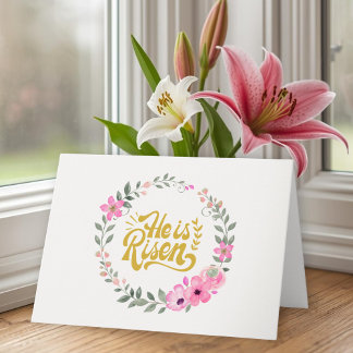 Carte Il Est Ressuscité Personnalisé Élégant Floral Chré