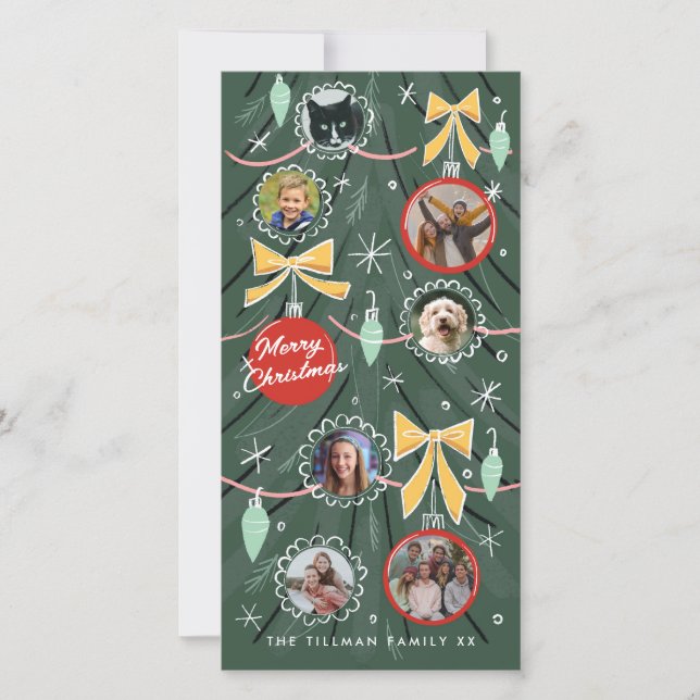 Carte Illustrated Christmas Tree Photo Ornaments Holiday (Devant)