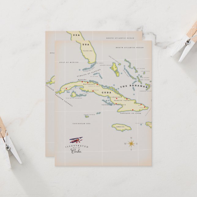 Carte Illustrated map of Cuba (Devant/Arrière en situation)