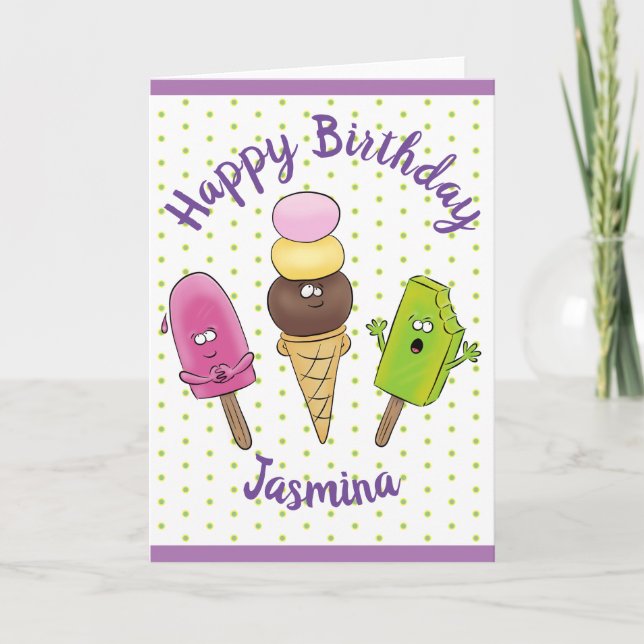Carte Illustration amusante de popsicles et d'icecream (Devant)