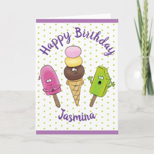Carte Illustration amusante de popsicles et d'icecream
