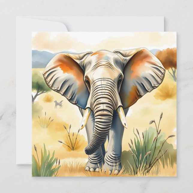 Carte Illustration aquarelle de maman et bébé éléphant (Devant)