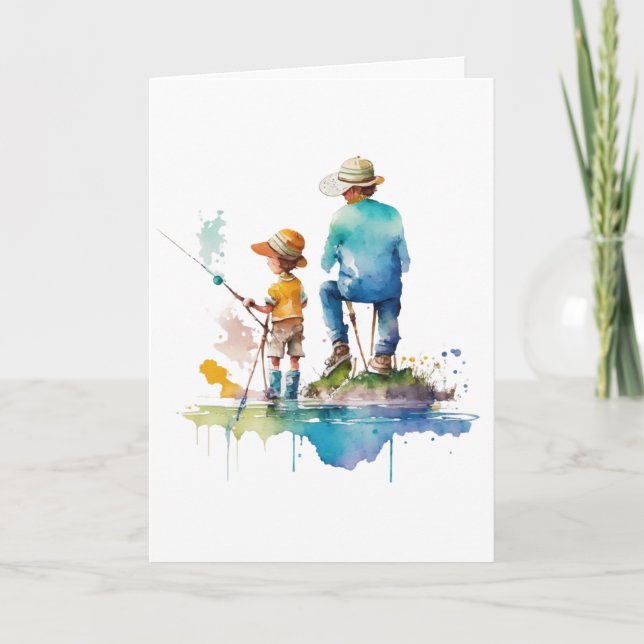 Carte Illustration aquarelle du père et du fils Art IA (Devant)
